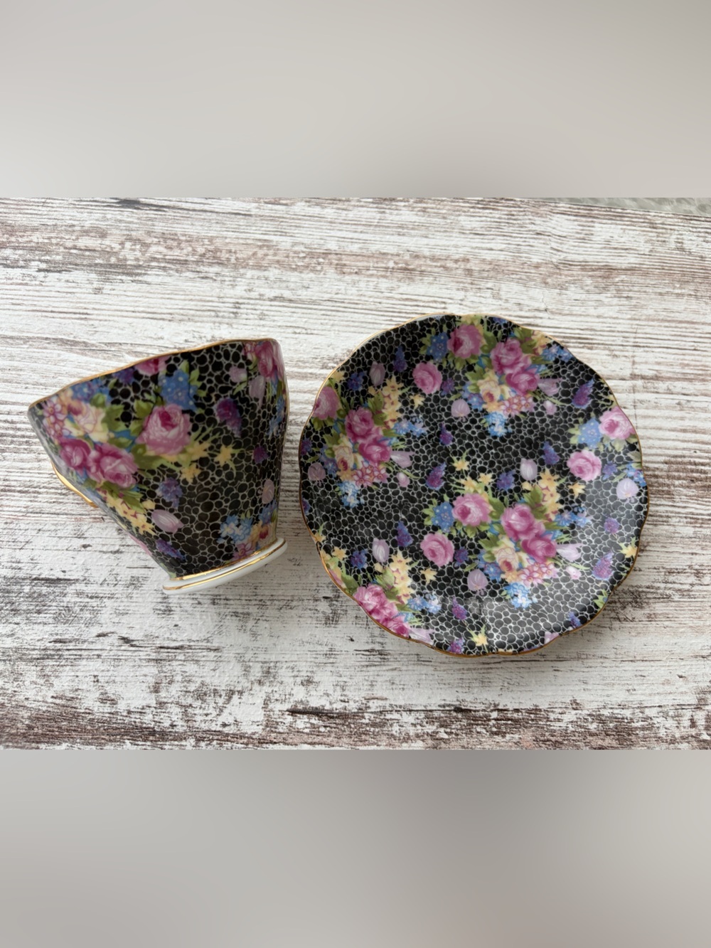 VTG Japanese Porcelain Chintz Floral Tea Cup & Saucer - Picture 7 of 7